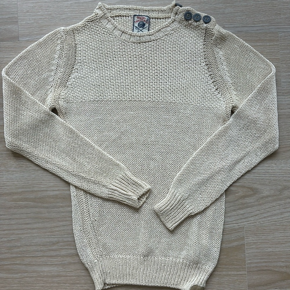 Diesel crochet sweater with button collar accent